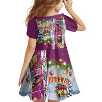 New Zealand Merry Christmas Family Matching Off The Shoulder Long Sleeve Dress and Hawaiian Shirt Maori Animals, Koru Tattoo - Pink Xmas Style LT03 - Polynesian Pride