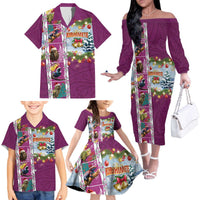 New Zealand Merry Christmas Family Matching Off The Shoulder Long Sleeve Dress and Hawaiian Shirt Maori Animals, Koru Tattoo - Pink Xmas Style LT03 - Polynesian Pride