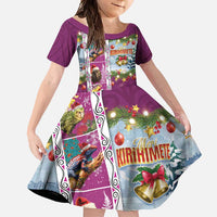 New Zealand Merry Christmas Family Matching Off Shoulder Maxi Dress and Hawaiian Shirt Maori Animals, Koru Tattoo - Pink Xmas Style LT03 Daughter's Dress Pink - Polynesian Pride