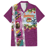 New Zealand Merry Christmas Family Matching Off Shoulder Short Dress and Hawaiian Shirt Maori Animals, Koru Tattoo - Pink Xmas Style LT03 Dad's Shirt - Short Sleeve Pink - Polynesian Pride