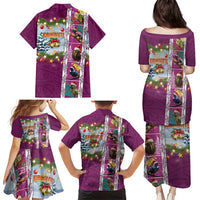 New Zealand Merry Christmas Family Matching Puletasi and Hawaiian Shirt Maori Animals, Koru Tattoo - Pink Xmas Style LT03 - Polynesian Pride