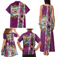New Zealand Merry Christmas Family Matching Tank Maxi Dress and Hawaiian Shirt Maori Animals, Koru Tattoo - Pink Xmas Style LT03 - Polynesian Pride