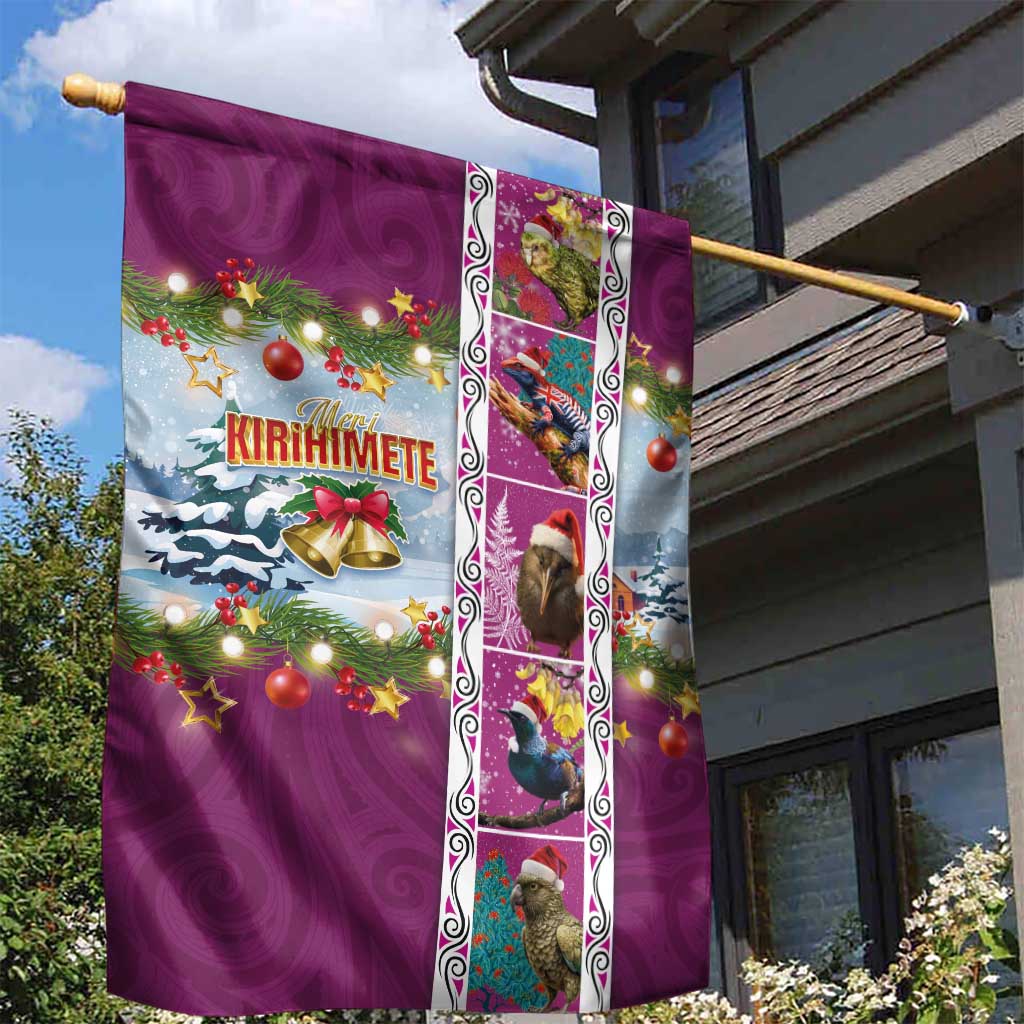 New Zealand Merry Christmas Garden Flag Maori Animals, Koru Tattoo - Pink Xmas Style LT03 - Polynesian Pride