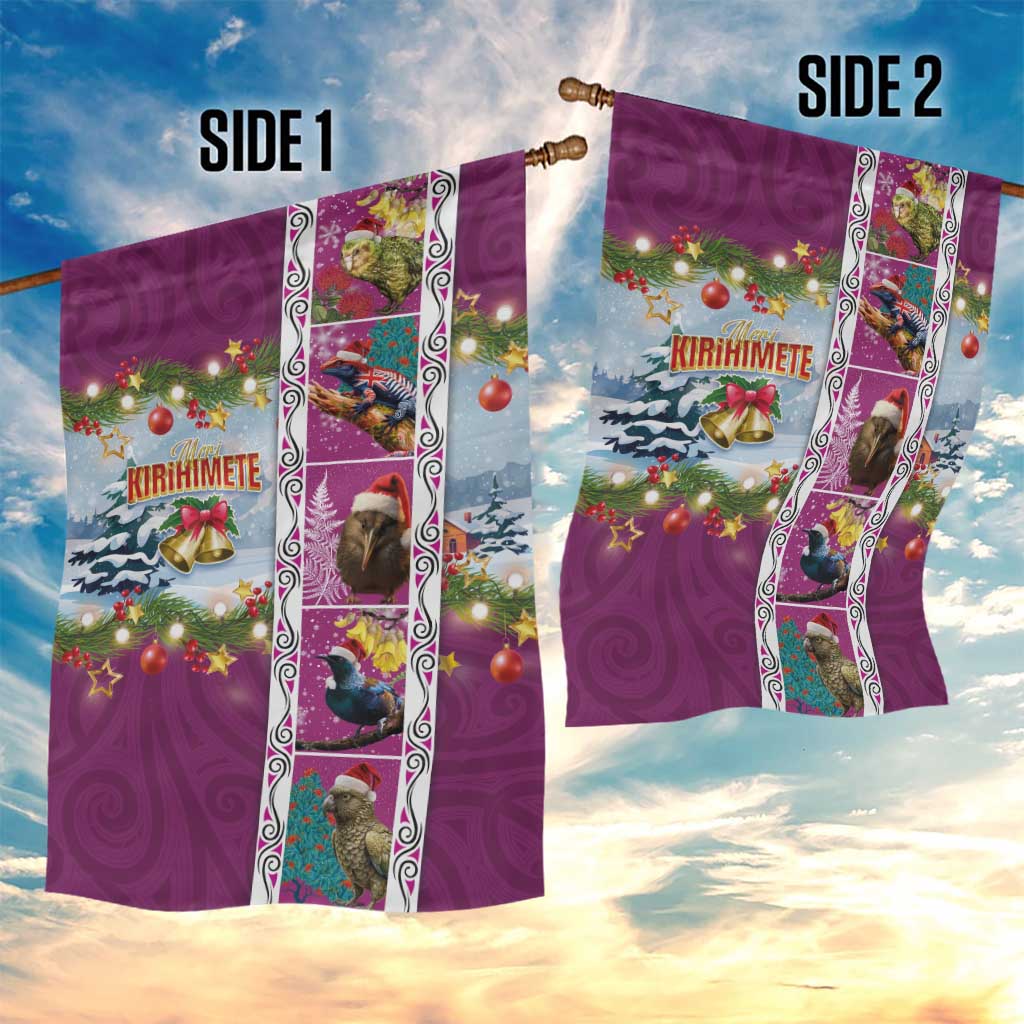 New Zealand Merry Christmas Garden Flag Maori Animals, Koru Tattoo - Pink Xmas Style LT03 - Polynesian Pride