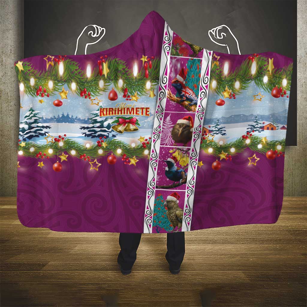 New Zealand Merry Christmas Hooded Blanket Maori Animals, Koru Tattoo - Pink Xmas Style LT03 - Polynesian Pride