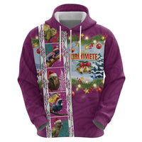 New Zealand Merry Christmas Hoodie Maori Animals, Koru Tattoo - Pink Xmas Style LT03 - Polynesian Pride