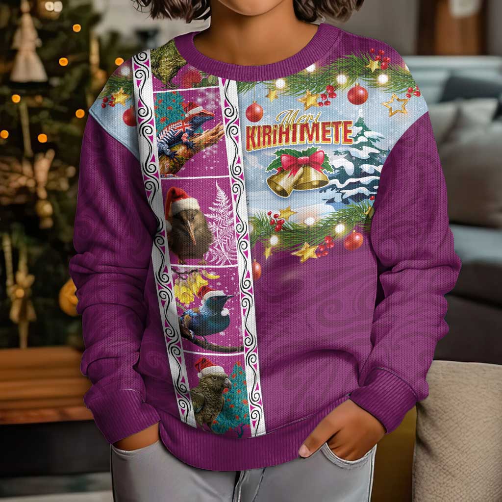New Zealand Merry Christmas Kid Ugly Christmas Sweater Maori Animals, Koru Tattoo - Pink Xmas Style LT03 - Polynesian Pride