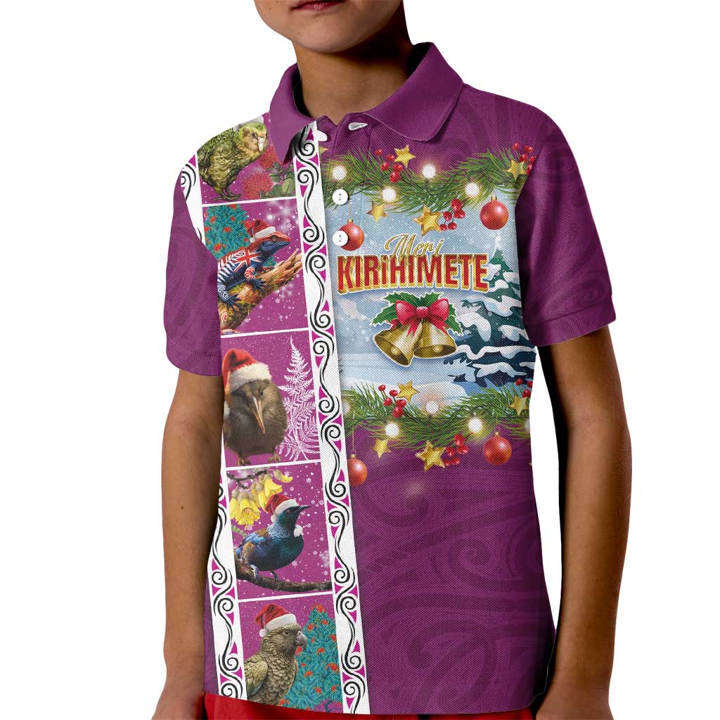 New Zealand Merry Christmas Kid Polo Shirt Maori Animals, Koru Tattoo - Pink Xmas Style LT03 Kid Pink - Polynesian Pride