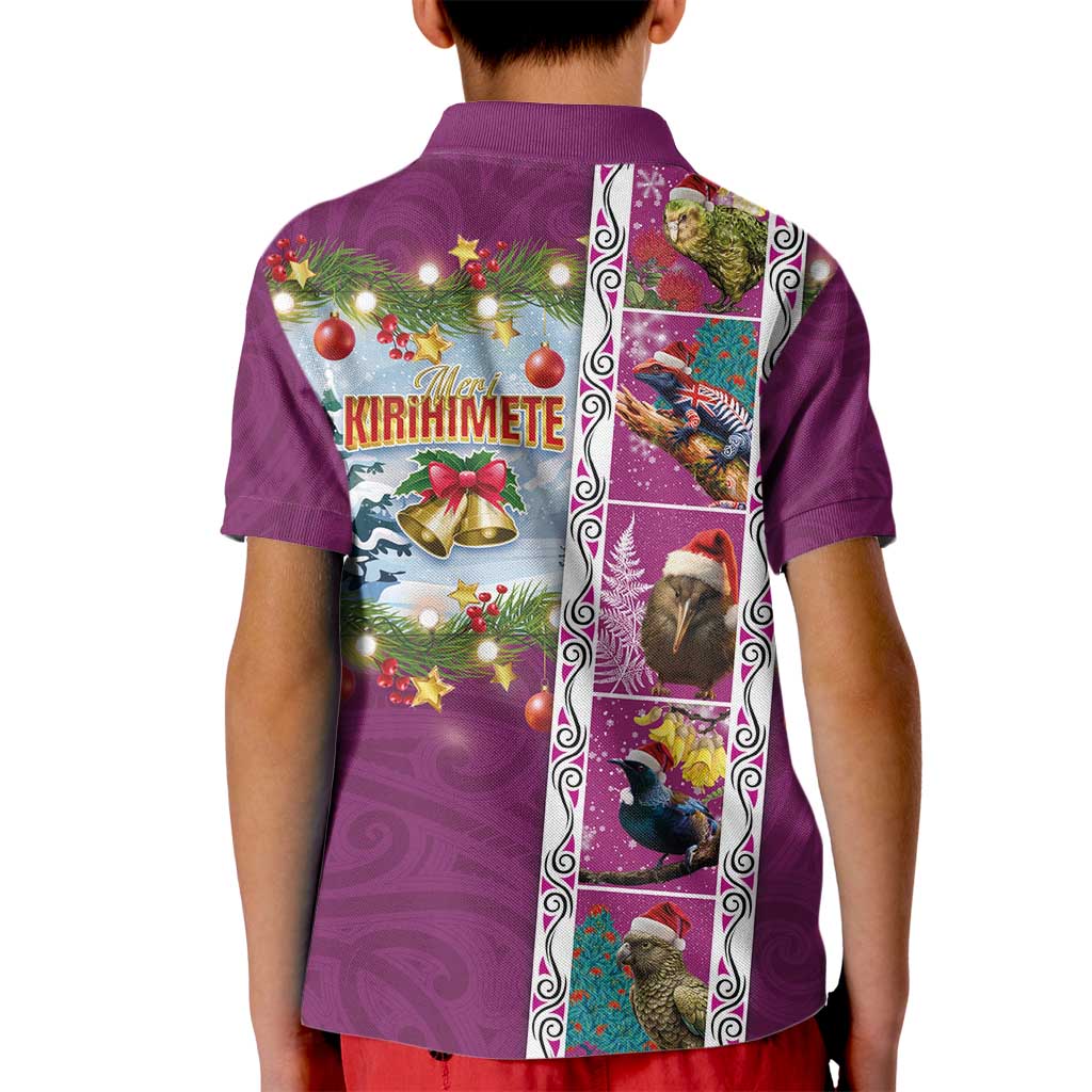 New Zealand Merry Christmas Kid Polo Shirt Maori Animals, Koru Tattoo - Pink Xmas Style LT03 - Polynesian Pride