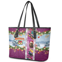 New Zealand Merry Christmas Leather Tote Bag Maori Animals, Koru Tattoo - Pink Xmas Style LT03 - Polynesian Pride