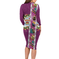 New Zealand Merry Christmas Long Sleeve Bodycon Dress Maori Animals, Koru Tattoo - Pink Xmas Style LT03 - Polynesian Pride