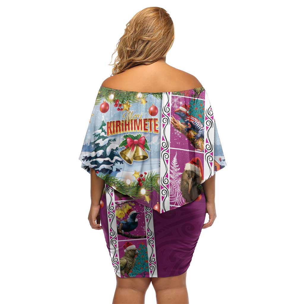 New Zealand Merry Christmas Off Shoulder Short Dress Maori Animals, Koru Tattoo - Pink Xmas Style LT03 - Polynesian Pride