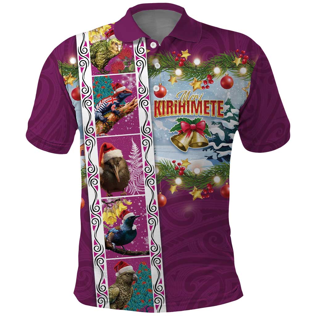 New Zealand Merry Christmas Polo Shirt Maori Animals, Koru Tattoo - Pink Xmas Style LT03 Pink - Polynesian Pride