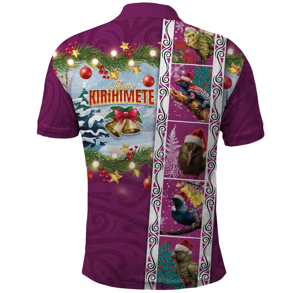 New Zealand Merry Christmas Polo Shirt Maori Animals, Koru Tattoo - Pink Xmas Style LT03 - Polynesian Pride