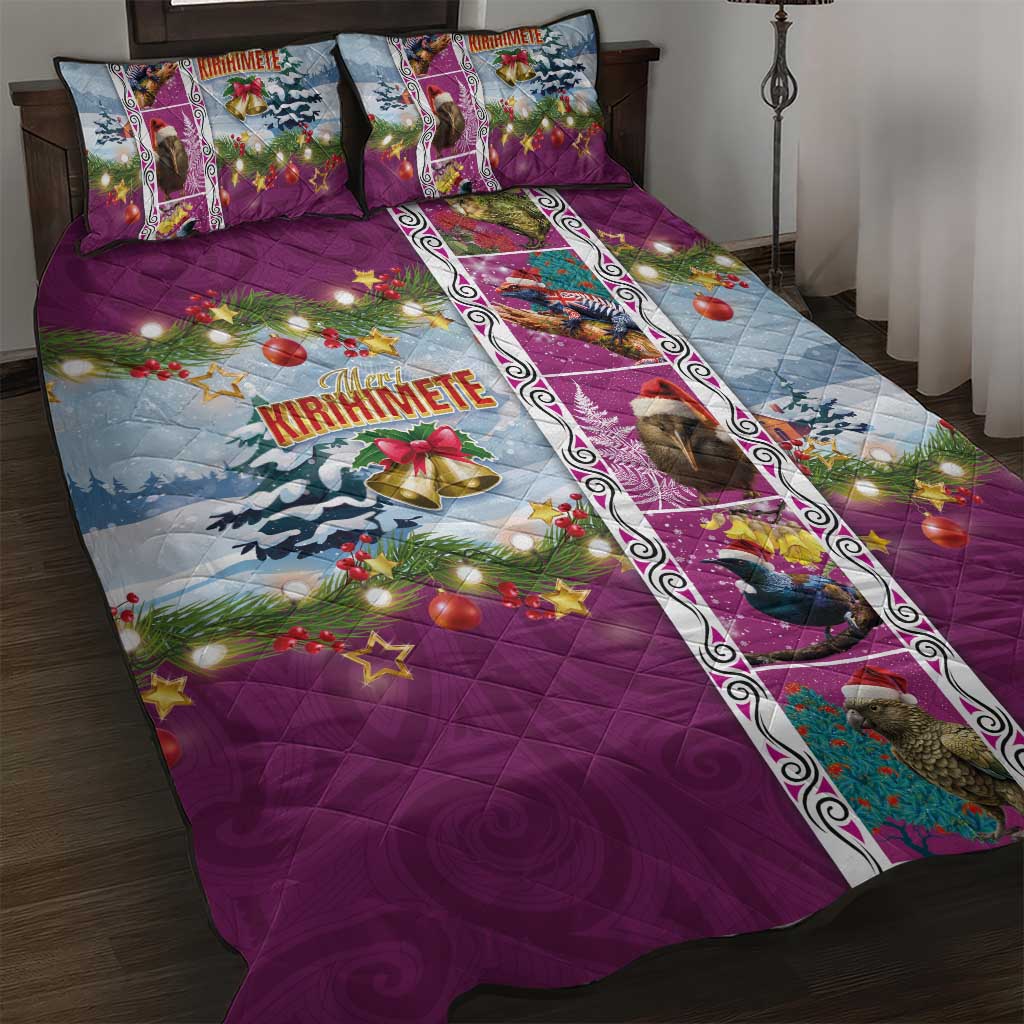 New Zealand Merry Christmas Quilt Bed Set Maori Animals, Koru Tattoo - Pink Xmas Style LT03 Pink - Polynesian Pride