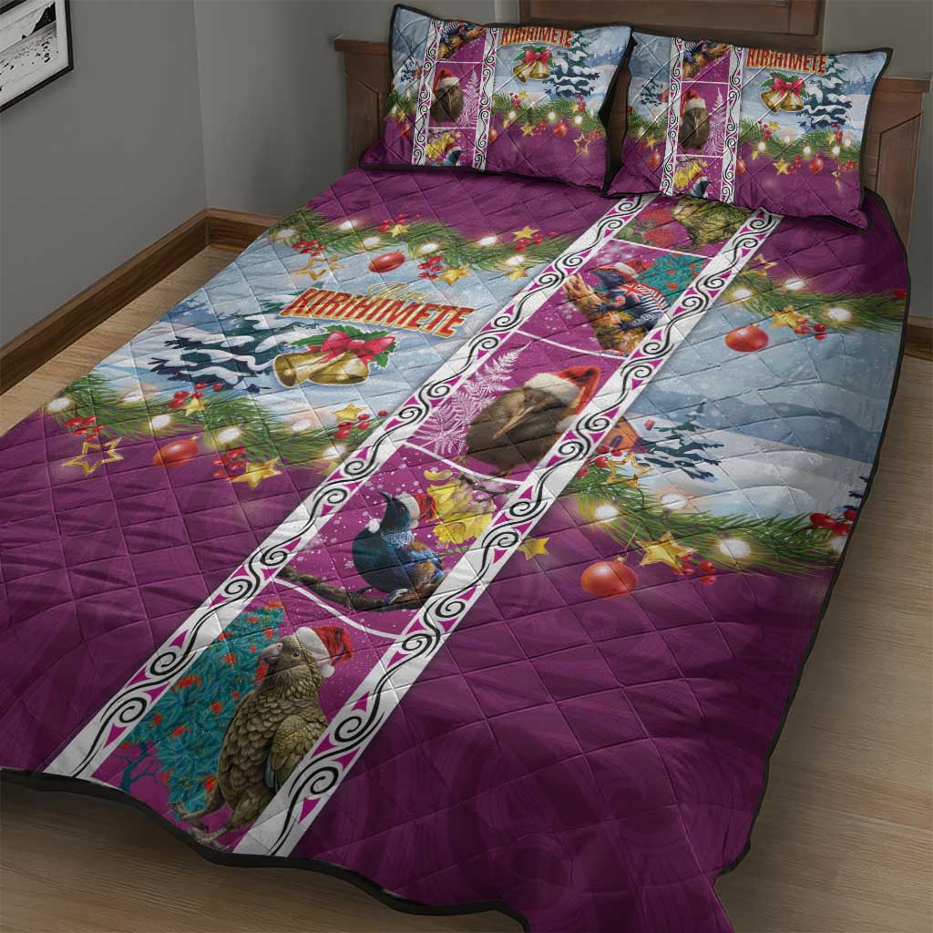 New Zealand Merry Christmas Quilt Bed Set Maori Animals, Koru Tattoo - Pink Xmas Style LT03 - Polynesian Pride