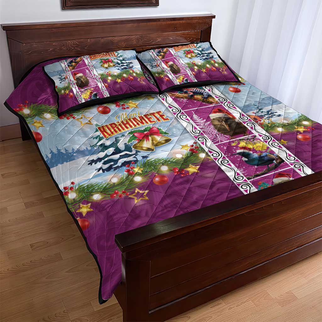 New Zealand Merry Christmas Quilt Bed Set Maori Animals, Koru Tattoo - Pink Xmas Style LT03 - Polynesian Pride