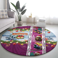 New Zealand Merry Christmas Round Carpet Maori Animals, Koru Tattoo - Pink Xmas Style LT03 - Polynesian Pride