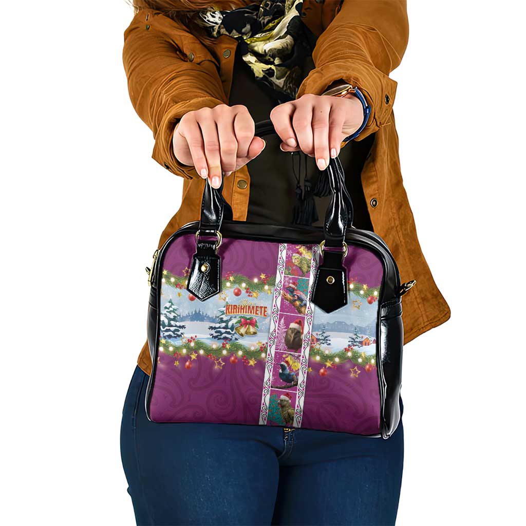New Zealand Merry Christmas Shoulder Handbag Maori Animals, Koru Tattoo - Pink Xmas Style LT03 One Size Pink - Polynesian Pride
