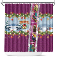 New Zealand Merry Christmas Shower Curtain Maori Animals, Koru Tattoo - Pink Xmas Style LT03 Pink - Polynesian Pride