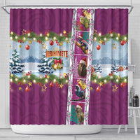 New Zealand Merry Christmas Shower Curtain Maori Animals, Koru Tattoo - Pink Xmas Style LT03 - Polynesian Pride