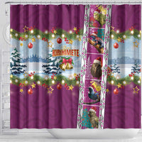 New Zealand Merry Christmas Shower Curtain Maori Animals, Koru Tattoo - Pink Xmas Style LT03 - Polynesian Pride