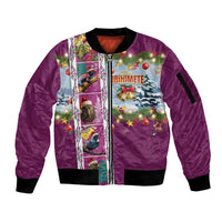 New Zealand Merry Christmas Sleeve Zip Bomber Jacket Maori Animals, Koru Tattoo - Pink Xmas Style LT03 Unisex Pink - Polynesian Pride