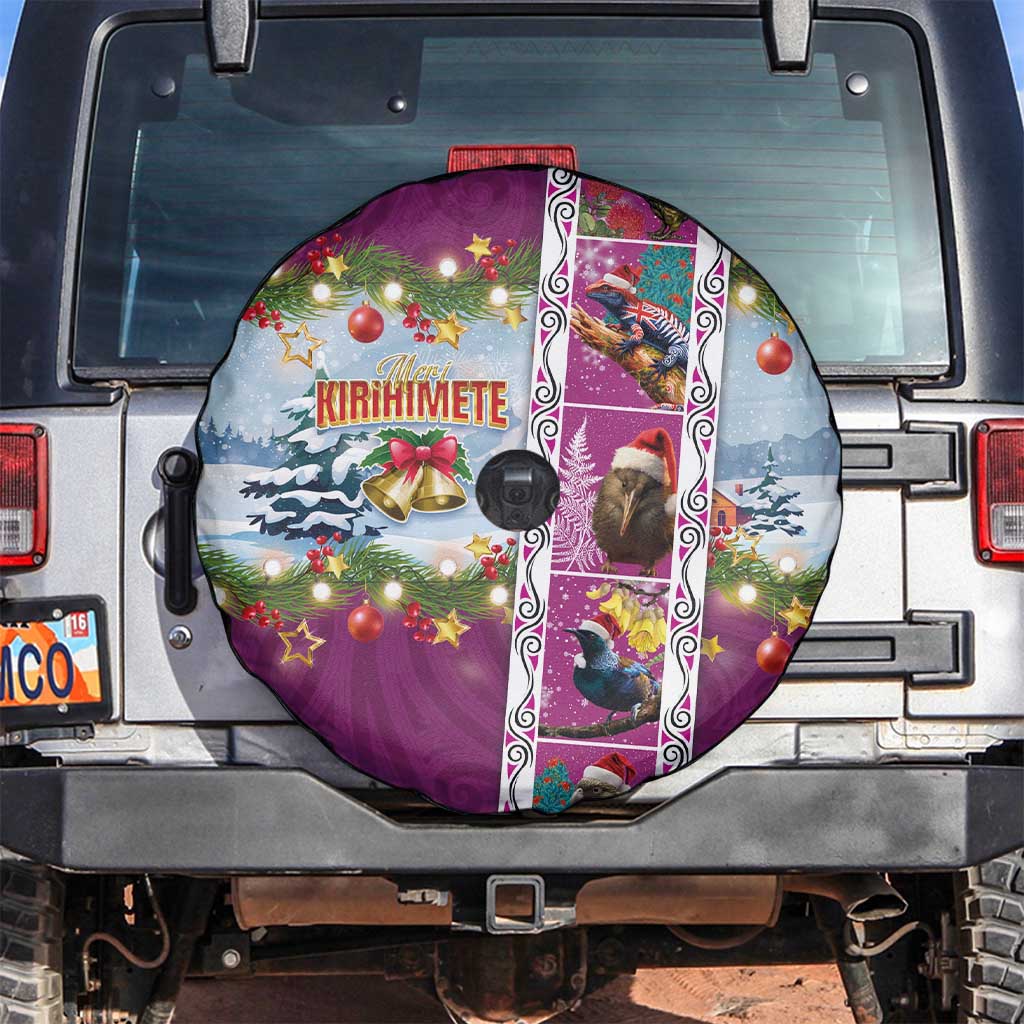 New Zealand Merry Christmas Spare Tire Cover Maori Animals, Koru Tattoo - Pink Xmas Style LT03 Pink - Polynesian Pride