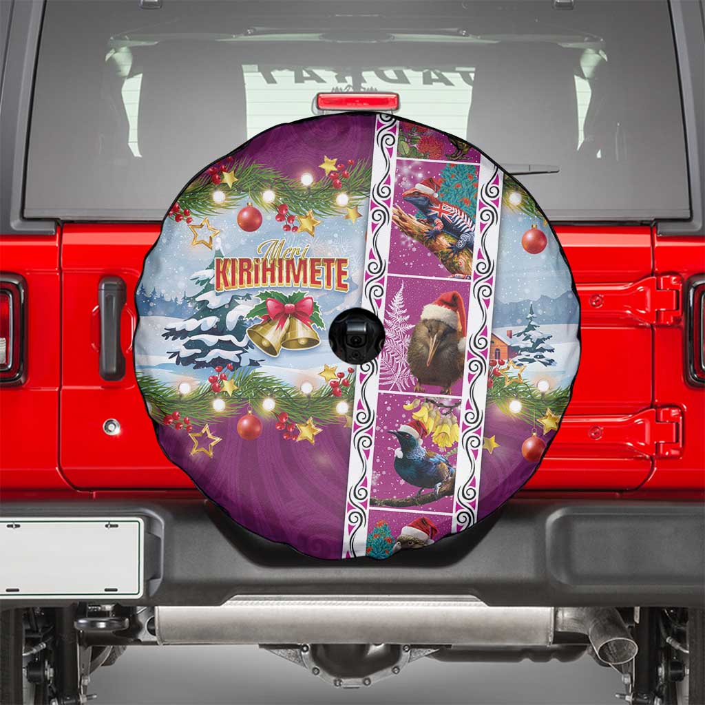 New Zealand Merry Christmas Spare Tire Cover Maori Animals, Koru Tattoo - Pink Xmas Style LT03 - Polynesian Pride