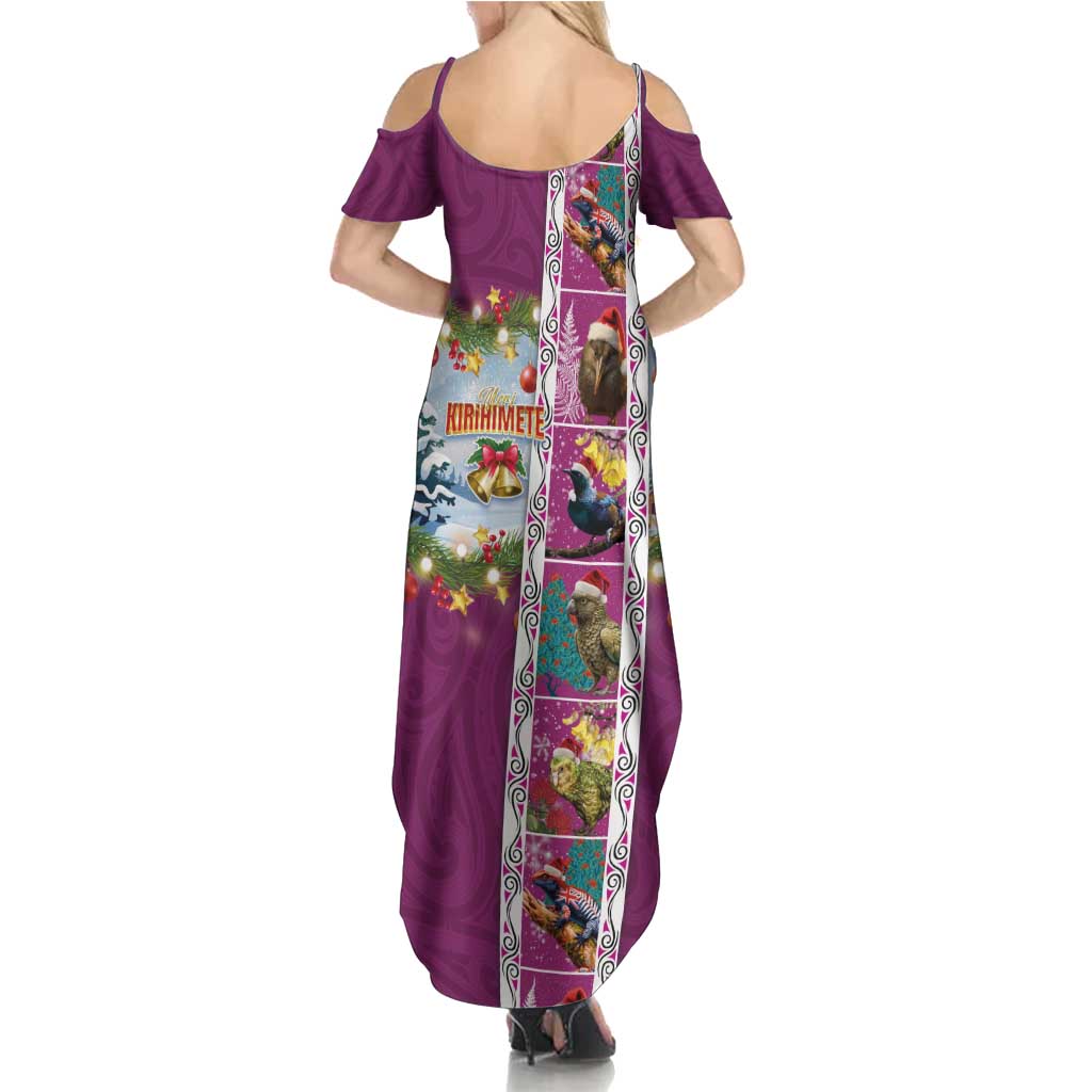 New Zealand Merry Christmas Summer Maxi Dress Maori Animals, Koru Tattoo - Pink Xmas Style LT03 - Polynesian Pride