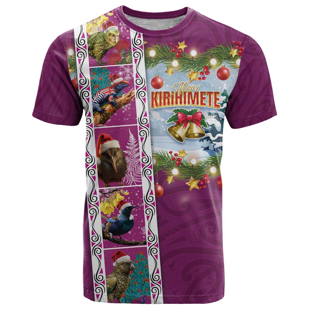 New Zealand Merry Christmas T Shirt Maori Animals, Koru Tattoo - Pink Xmas Style LT03 Pink - Polynesian Pride