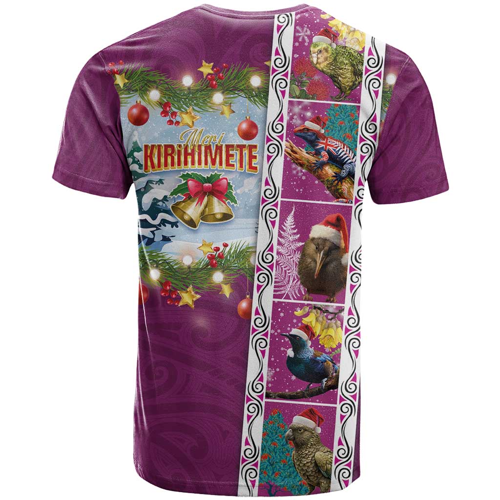 New Zealand Merry Christmas T Shirt Maori Animals, Koru Tattoo - Pink Xmas Style LT03 - Polynesian Pride