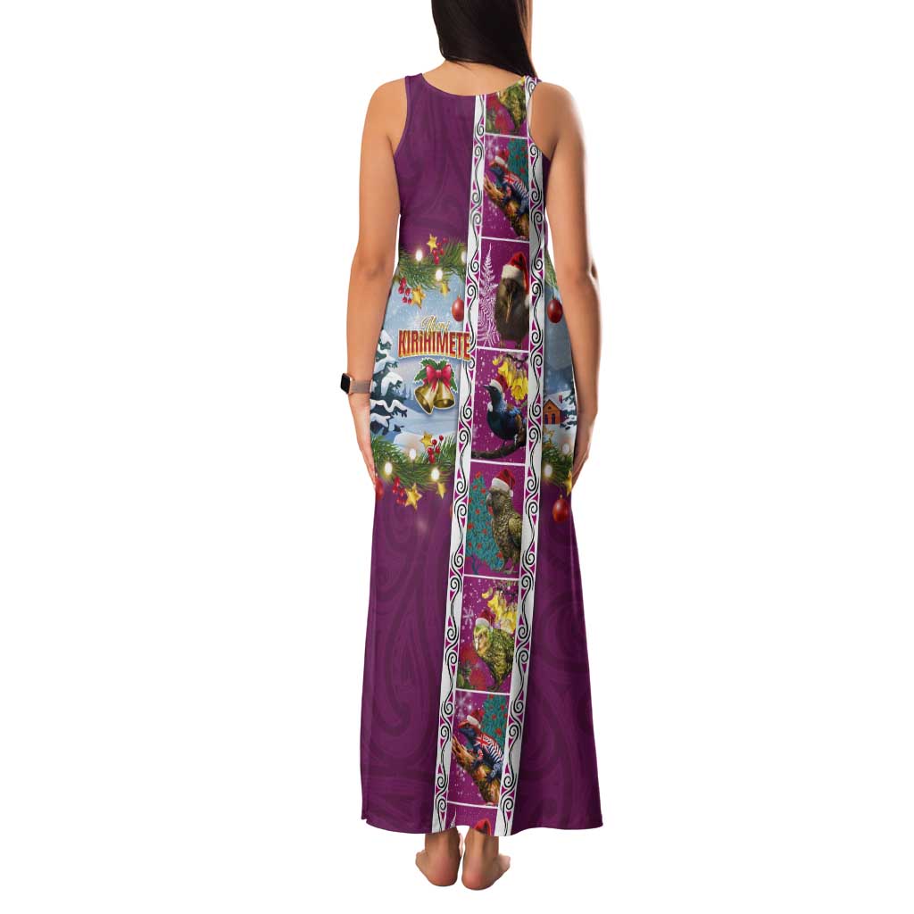 New Zealand Merry Christmas Tank Maxi Dress Maori Animals, Koru Tattoo - Pink Xmas Style LT03 - Polynesian Pride