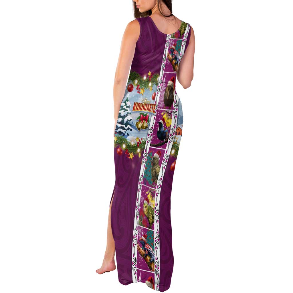 New Zealand Merry Christmas Tank Maxi Dress Maori Animals, Koru Tattoo - Pink Xmas Style LT03 - Polynesian Pride