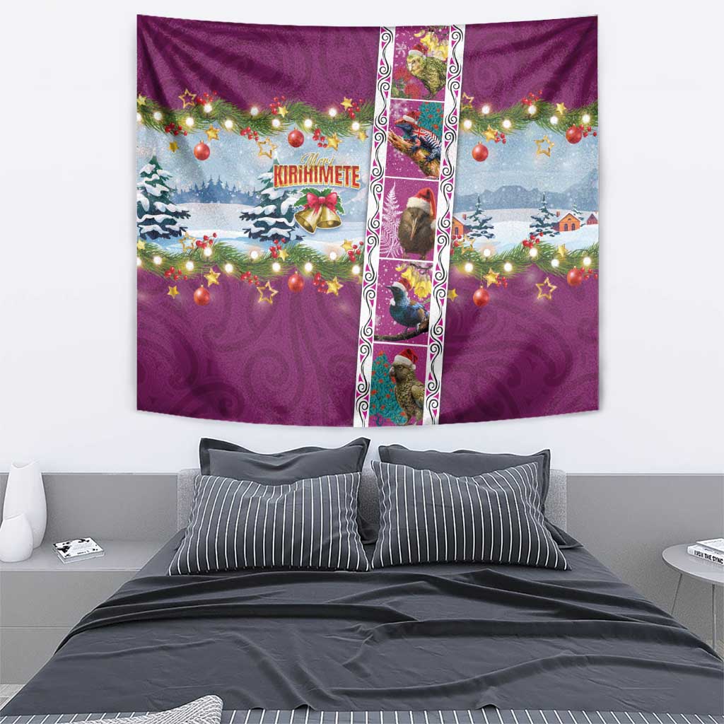 New Zealand Merry Christmas Tapestry Maori Animals, Koru Tattoo - Pink Xmas Style LT03 - Polynesian Pride