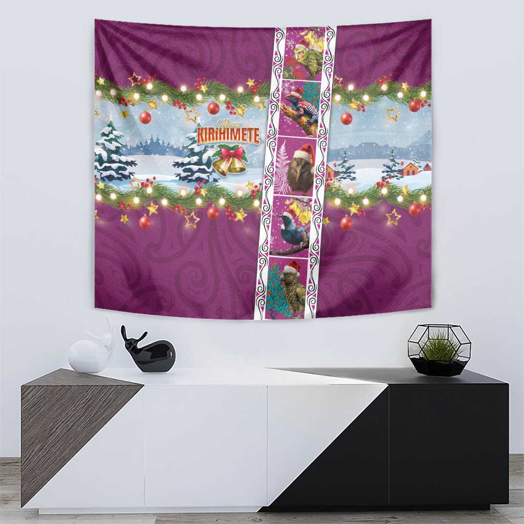 New Zealand Merry Christmas Tapestry Maori Animals, Koru Tattoo - Pink Xmas Style LT03 - Polynesian Pride
