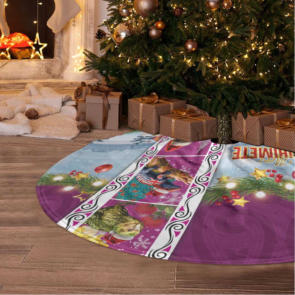 New Zealand Merry Christmas Tree Skirt Maori Animals, Koru Tattoo - Pink Xmas Style LT03 - Polynesian Pride