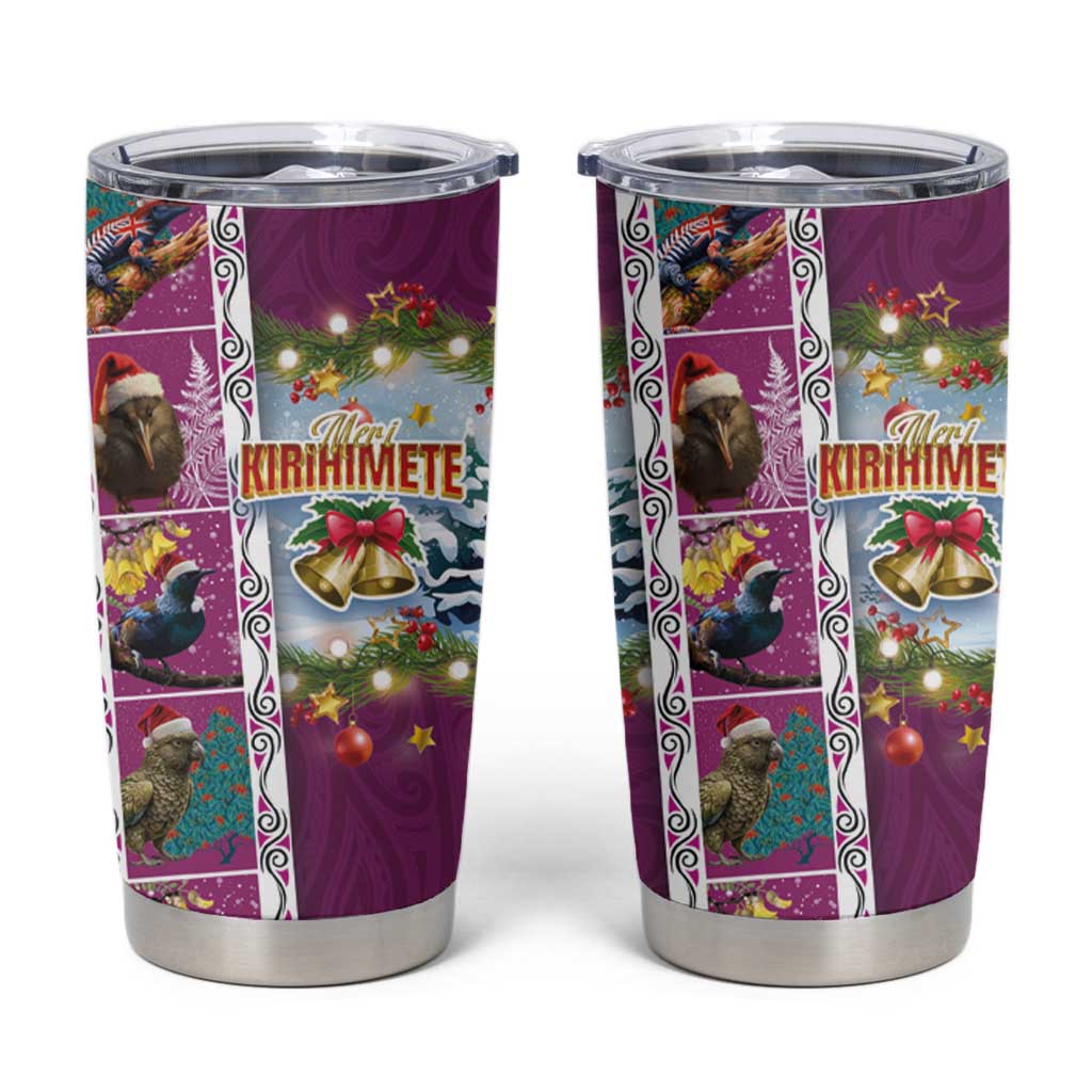 New Zealand Merry Christmas Tumbler Cup Maori Animals Xmas Style and Koru Tattoo Pink Color LT03 Pink - Polynesian Pride