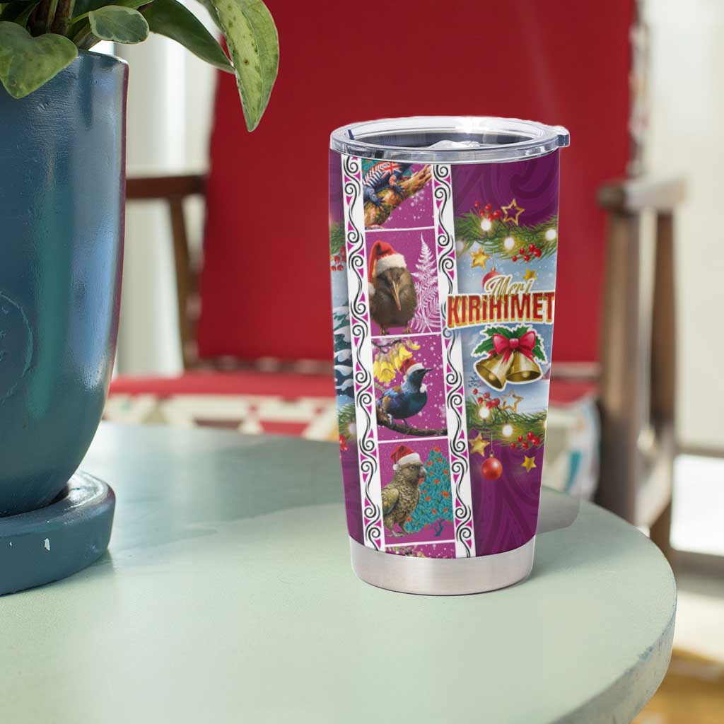 New Zealand Merry Christmas Tumbler Cup Maori Animals Xmas Style and Koru Tattoo Pink Color LT03 - Polynesian Pride