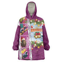 New Zealand Merry Christmas Wearable Blanket Hoodie Maori Animals, Koru Tattoo - Pink Xmas Style LT03 One Size Pink - Polynesian Pride