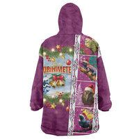 New Zealand Merry Christmas Wearable Blanket Hoodie Maori Animals, Koru Tattoo - Pink Xmas Style LT03 - Polynesian Pride