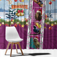 New Zealand Merry Christmas Window Curtain Maori Animals, Koru Tattoo - Pink Xmas Style LT03 - Polynesian Pride