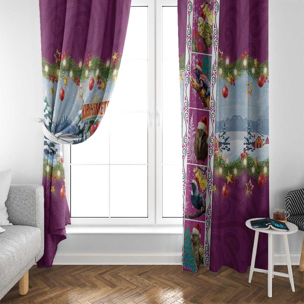 New Zealand Merry Christmas Window Curtain Maori Animals, Koru Tattoo - Pink Xmas Style LT03 - Polynesian Pride