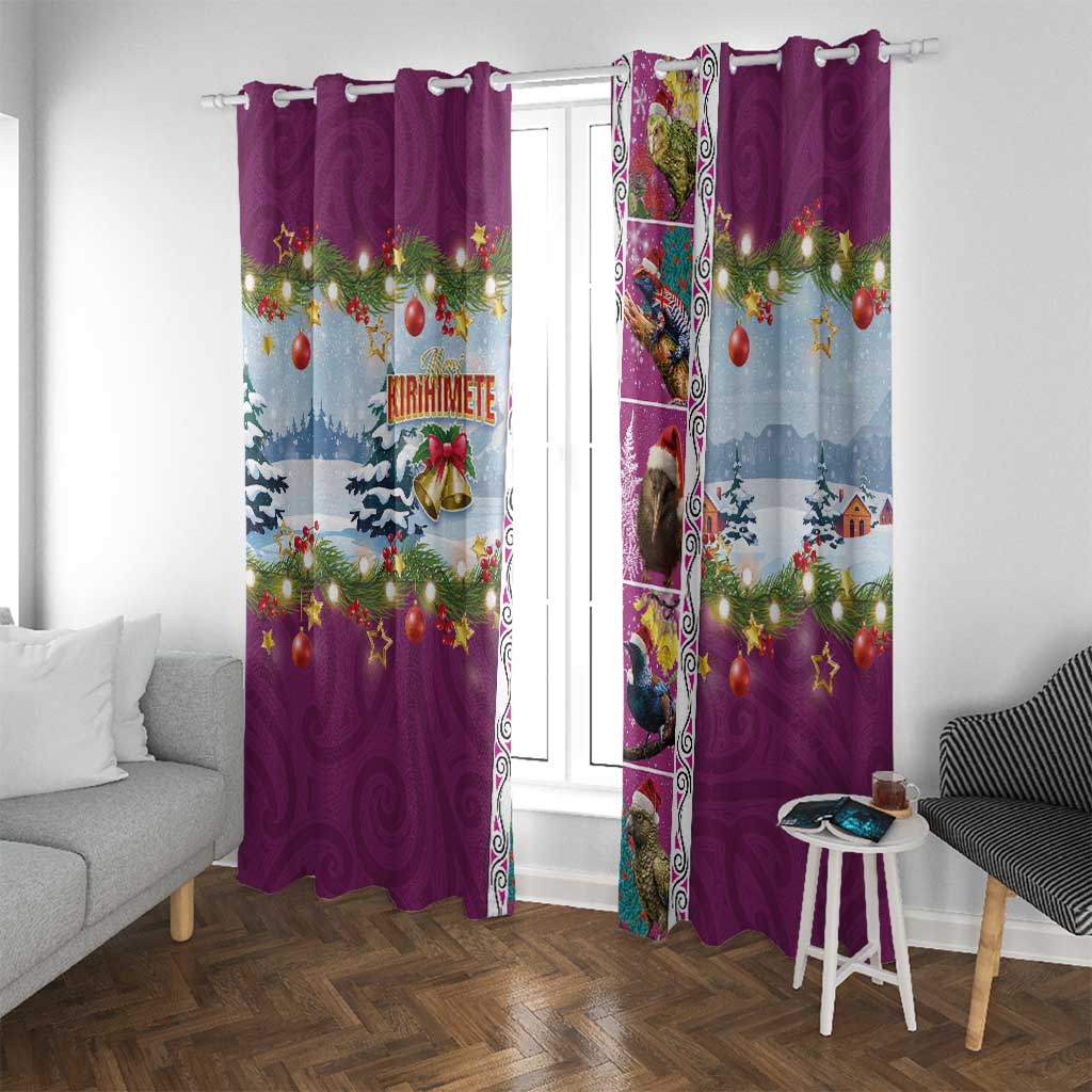 New Zealand Merry Christmas Window Curtain Maori Animals, Koru Tattoo - Pink Xmas Style LT03 With Grommets Pink - Polynesian Pride