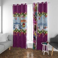 New Zealand Merry Christmas Window Curtain Maori Animals, Koru Tattoo - Pink Xmas Style LT03 With Grommets Pink - Polynesian Pride