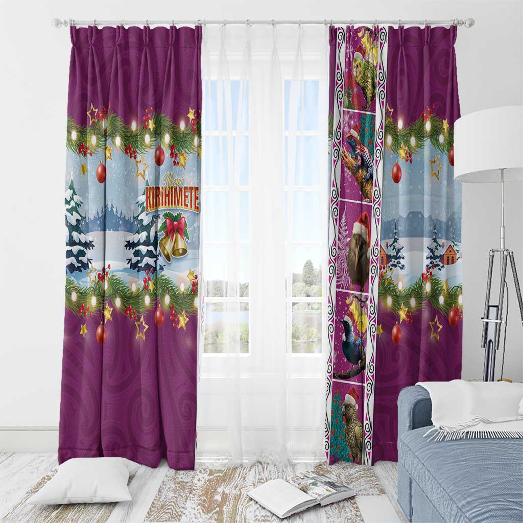 New Zealand Merry Christmas Window Curtain Maori Animals, Koru Tattoo - Pink Xmas Style LT03 - Polynesian Pride