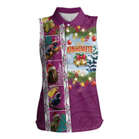 New Zealand Merry Christmas Women Sleeveless Polo Shirt Maori Animals, Koru Tattoo - Pink Xmas Style LT03 Female Pink - Polynesian Pride