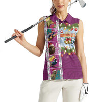 New Zealand Merry Christmas Women Sleeveless Polo Shirt Maori Animals, Koru Tattoo - Pink Xmas Style LT03 - Polynesian Pride