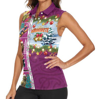 New Zealand Merry Christmas Women Sleeveless Polo Shirt Maori Animals, Koru Tattoo - Pink Xmas Style LT03 - Polynesian Pride