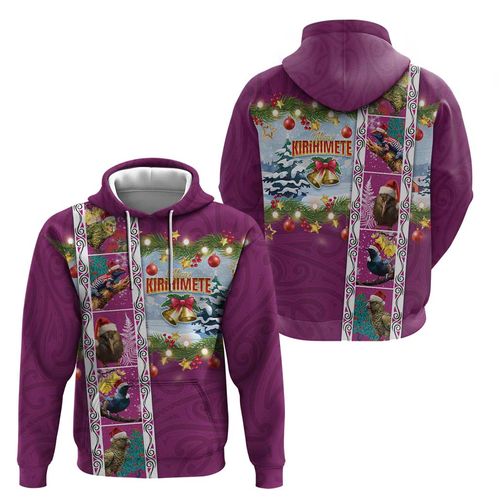 New Zealand Merry Christmas Zip Hoodie Maori Animals, Koru Tattoo - Pink Xmas Style LT03 - Polynesian Pride